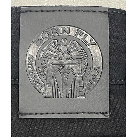 NWT Born Fly Jeans Mens Size 36 Distressed Embroidered Black Patchwork Denim - Picture 9 of 10